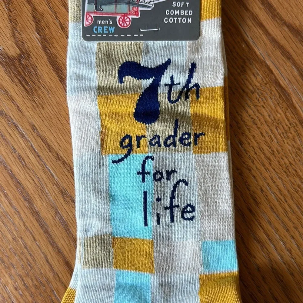 Blue Q Mens Socks Cotton Crew 7th Grader for Life